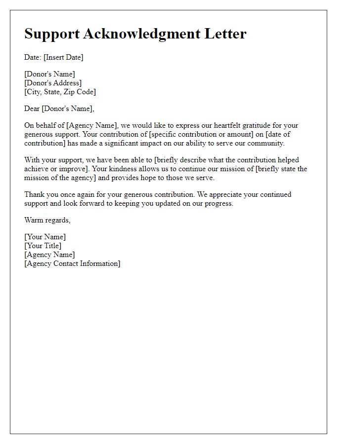 Letter template of social service agency support acknowledgment