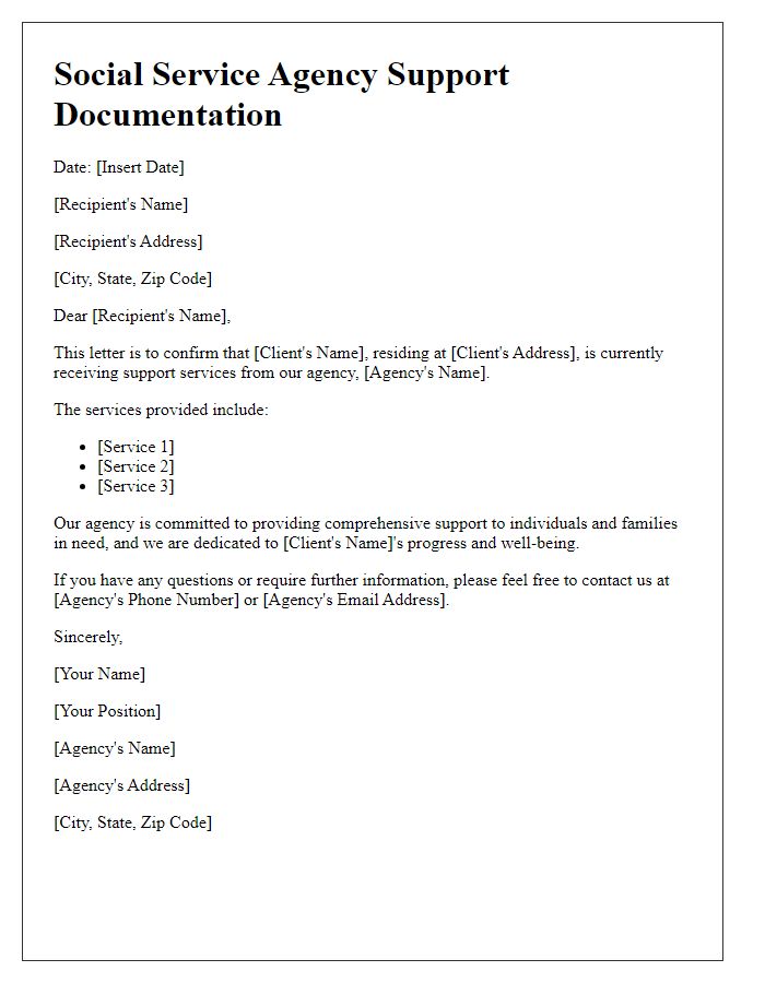 Letter template of social service agency support documentation