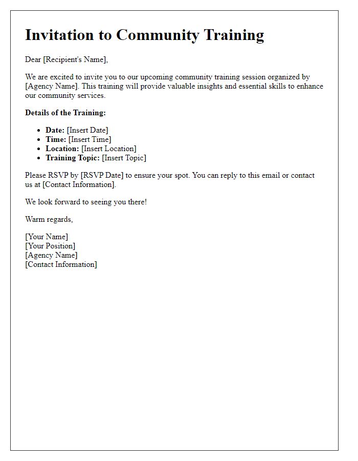 Letter template of social service agency community training invitation