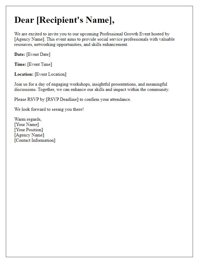 Letter template of social service agency professional growth event