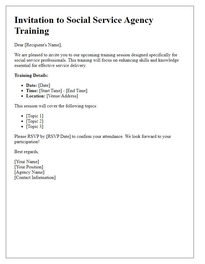 Letter template of social service agency training invitation