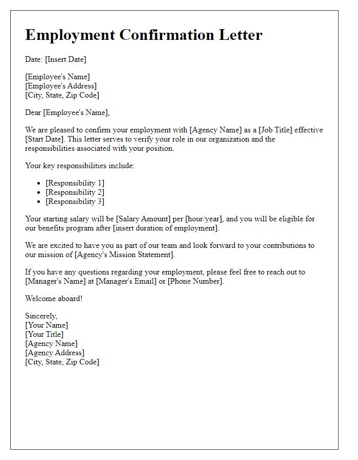 Letter template of employment confirmation for social service agency personnel