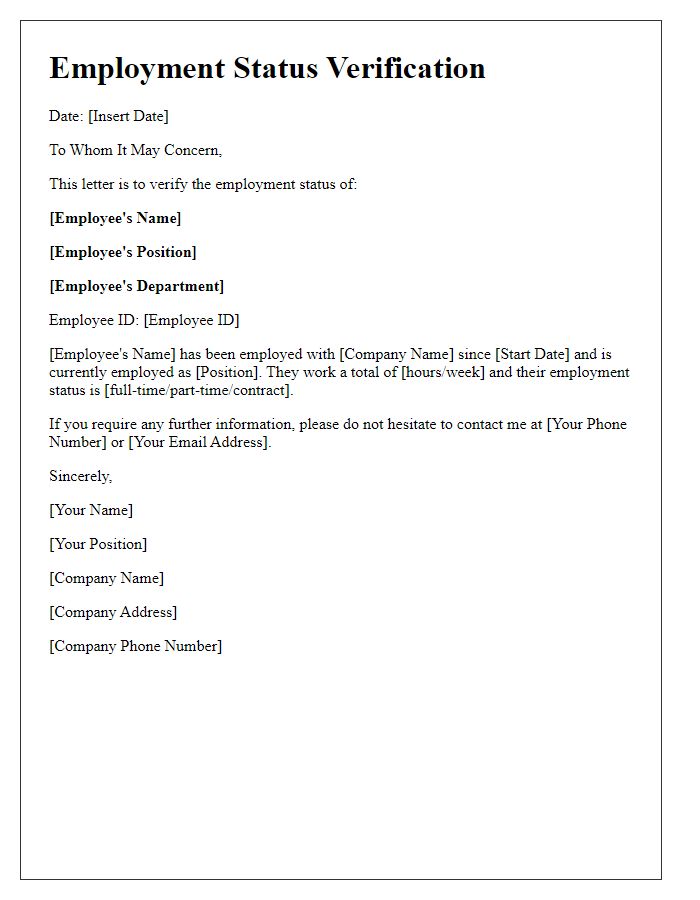 Letter template of employment status verification for social service organization