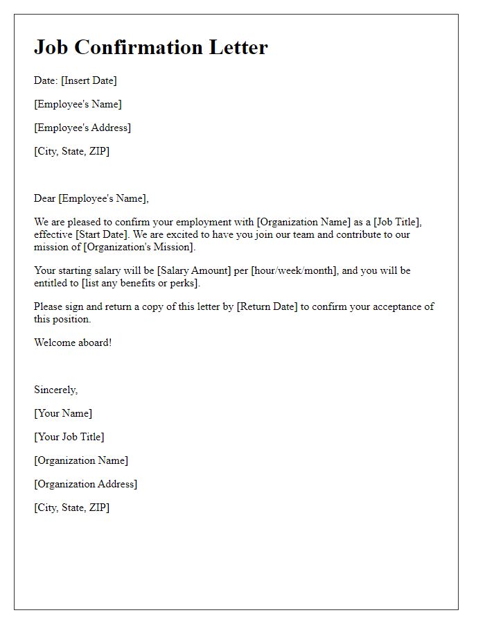 Letter template of job confirmation letter from social service organization