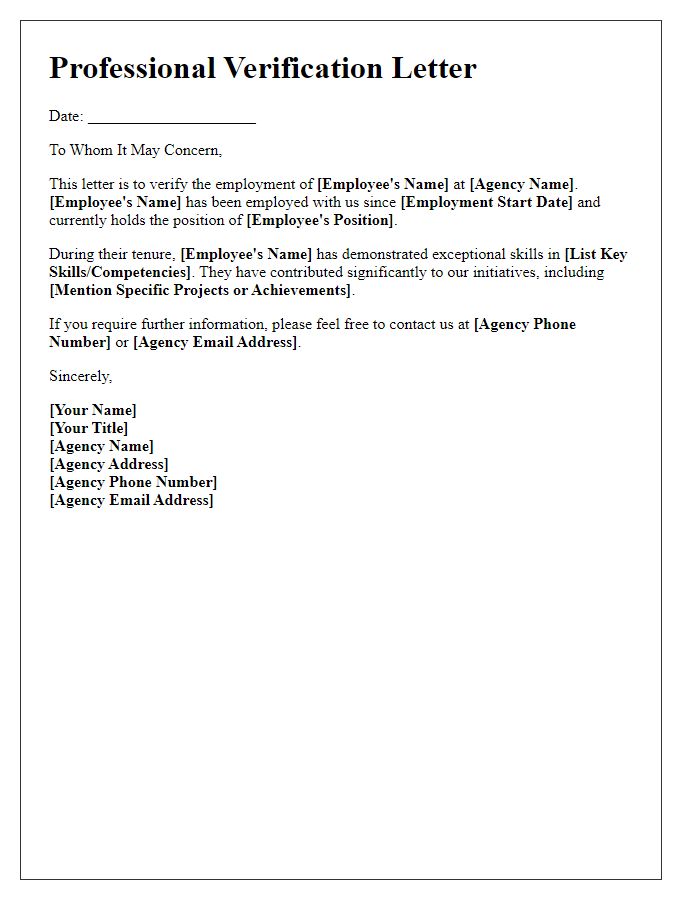 Letter template of professional verification for social service agency employees