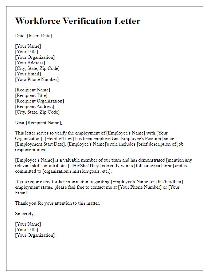 Letter template of workforce verification for social service agency positions