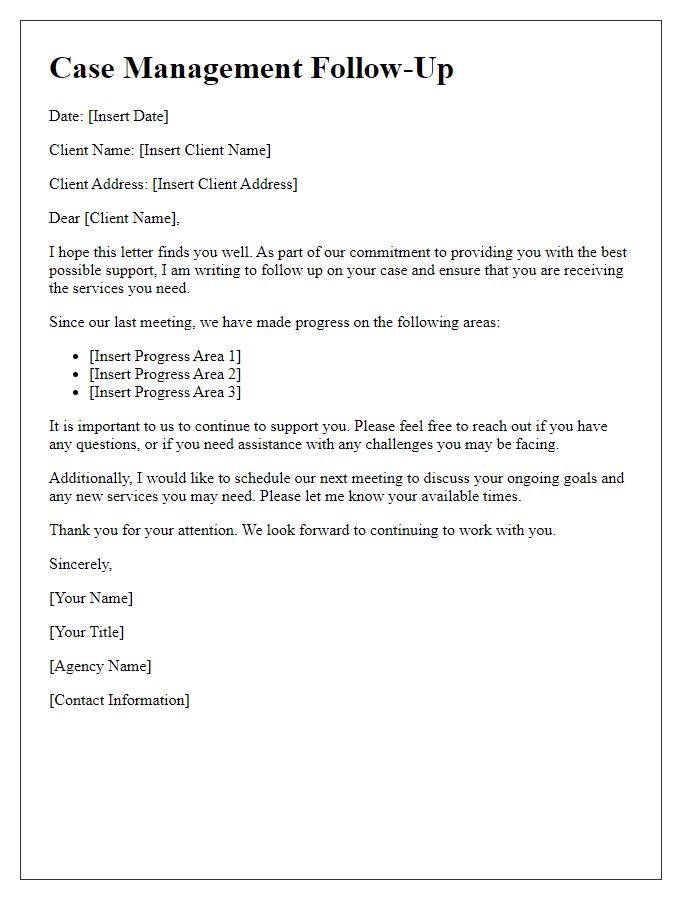 Letter template of case management follow-up for social service agency clients