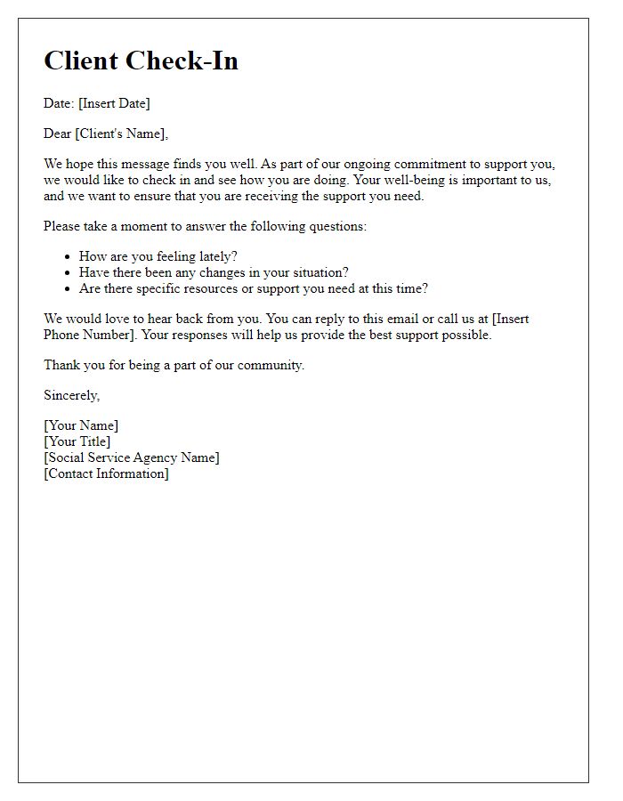 Letter template of client check-in for social service agency support