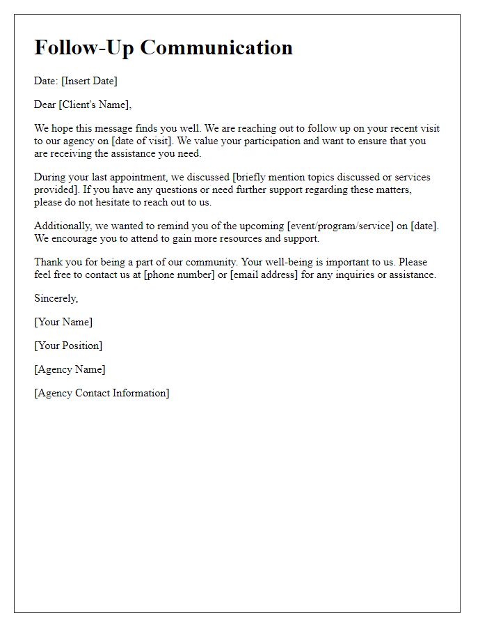 Letter template of follow-up communication for social service agency clients