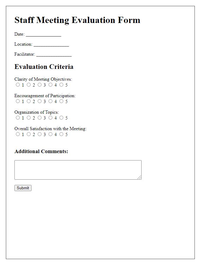 Letter template of evaluation form for social service agency staff meeting