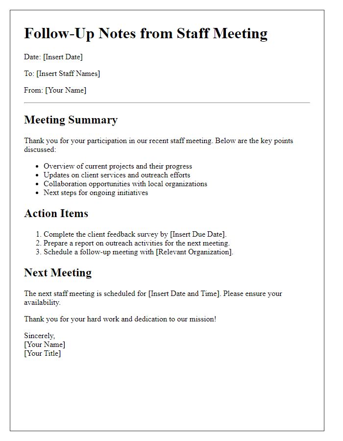 Letter template of follow-up notes from social service agency staff meeting