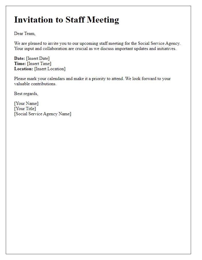 Letter template of invitation to social service agency staff meeting