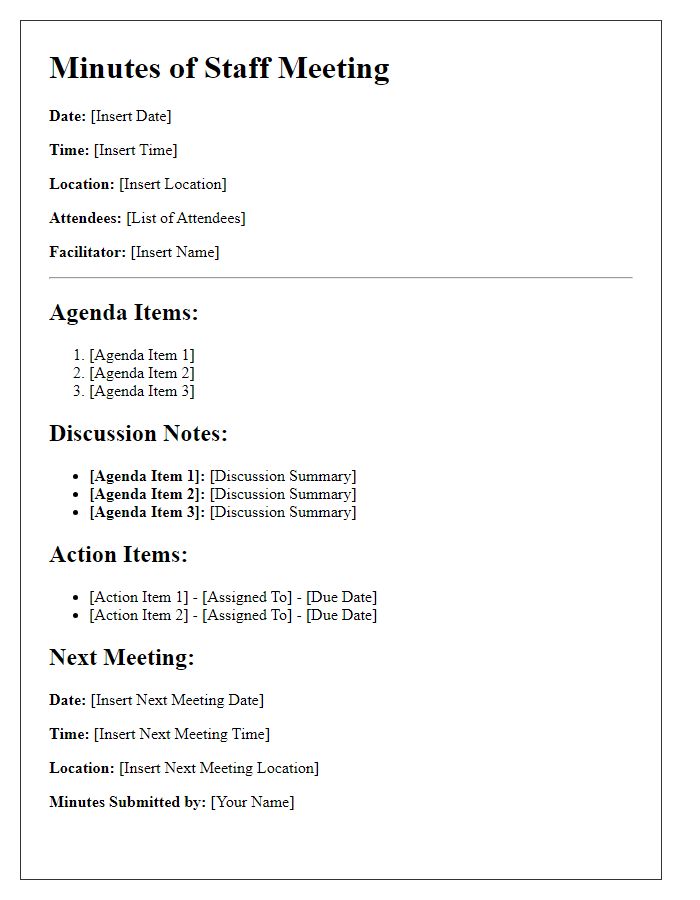 Letter template of minutes from social service agency staff meeting