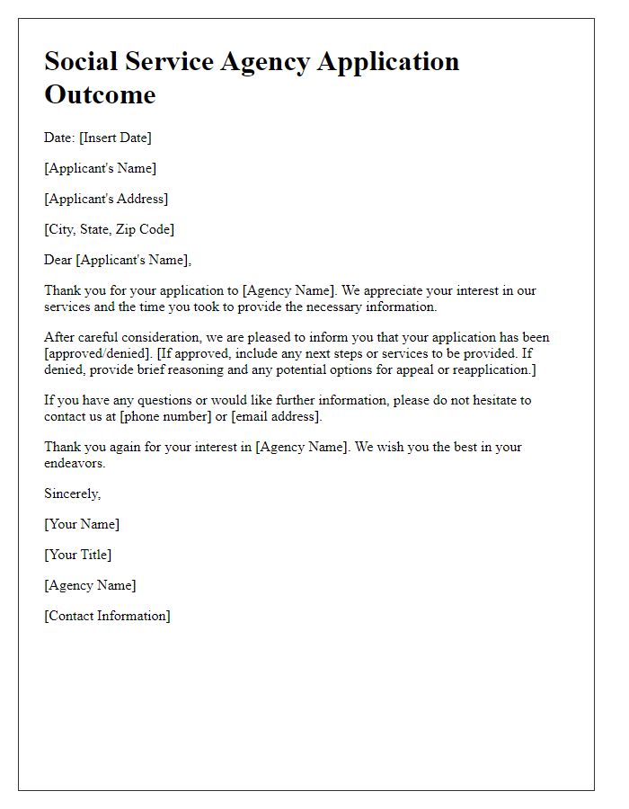 Letter template of social service agency application outcome