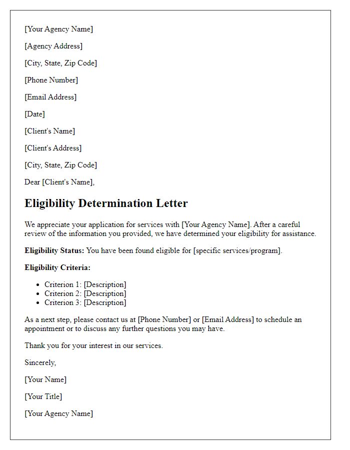 Letter template of social service agency eligibility determination