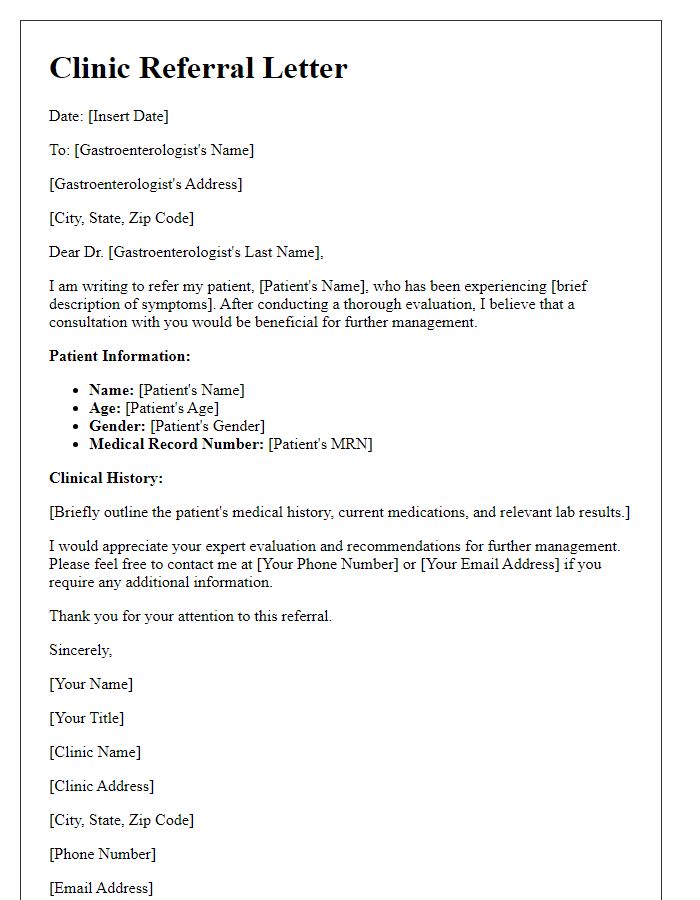 Letter template of clinic referral to gastroenterologist