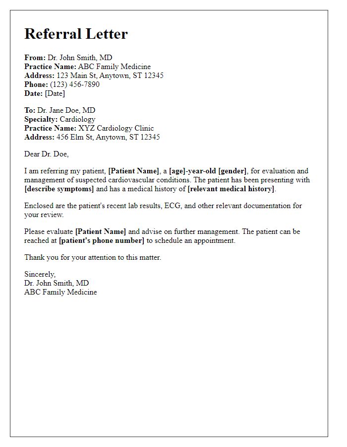 Letter template of primary care referral to cardiologist