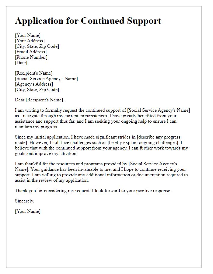 Letter template of application for continued social service agency support