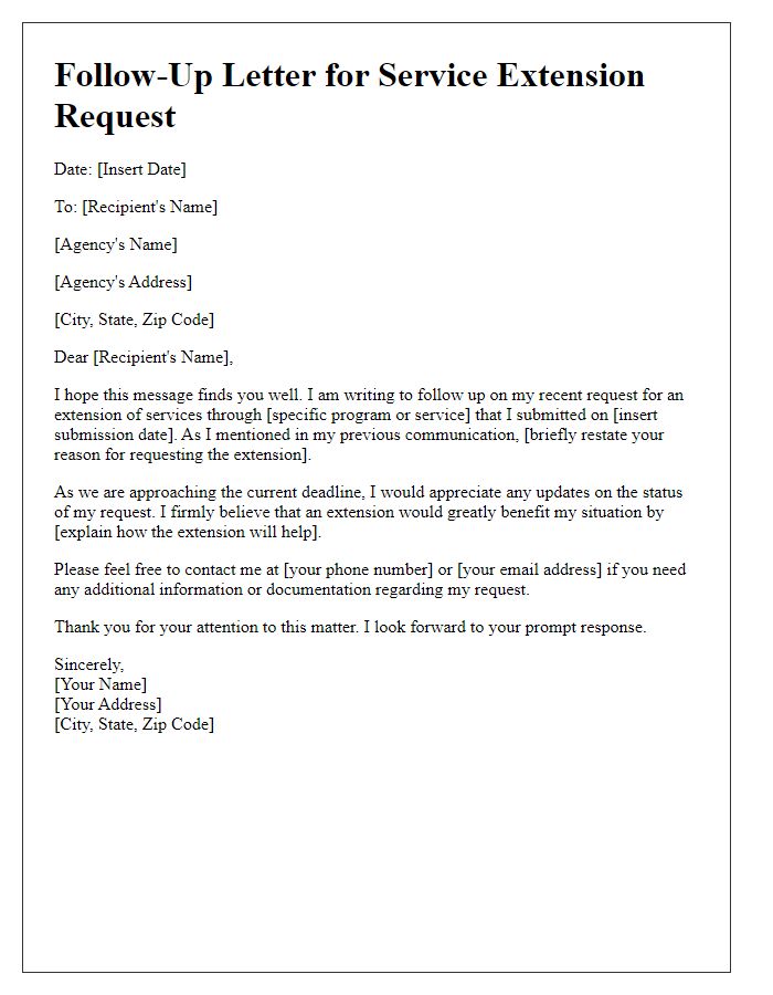 Letter template of follow-up for social service agency service extension request