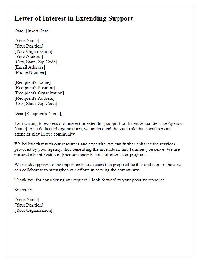 Letter template of interest in extending social service agency support