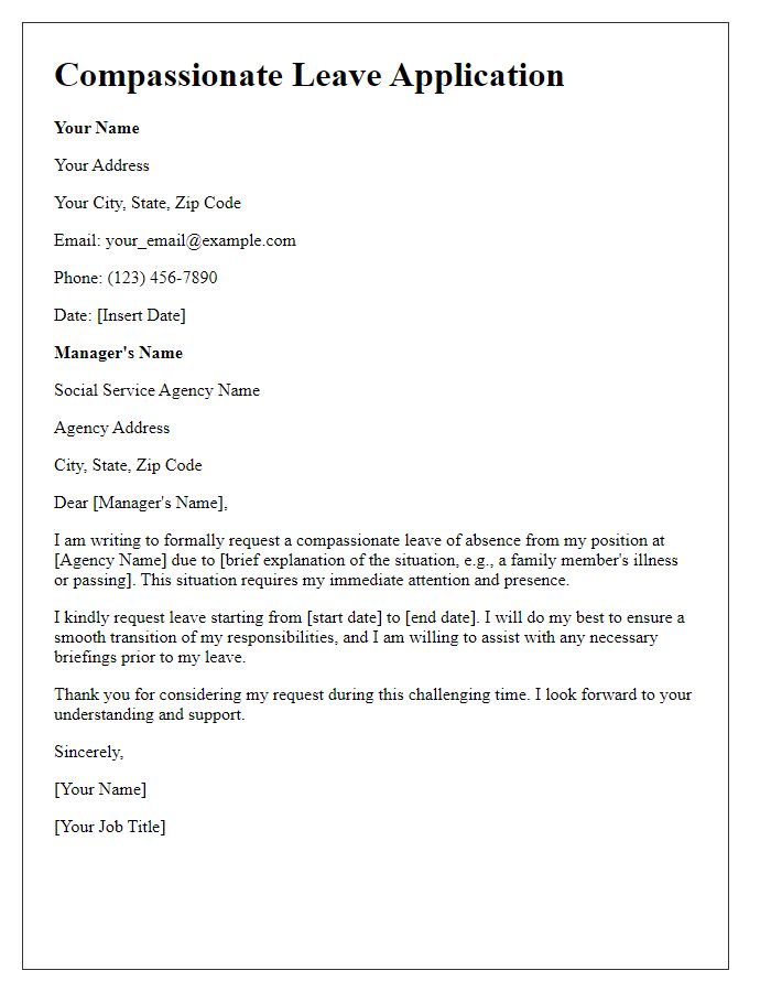 Letter template of compassionate leave application for social service agency staff