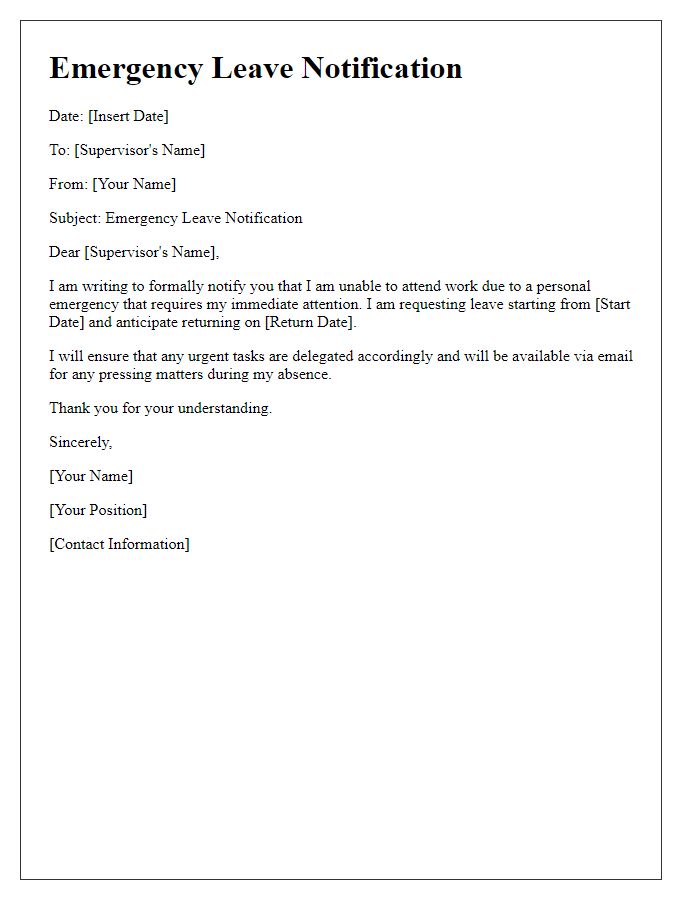 Letter template of emergency leave notification for social service agency team member