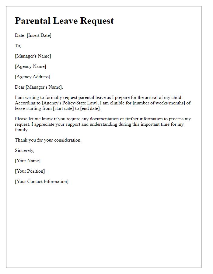 Letter template of parental leave request for social service agency worker