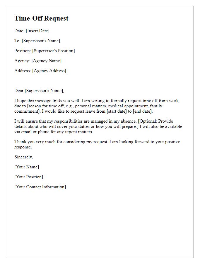 Letter template of time-off request for social service agency employee