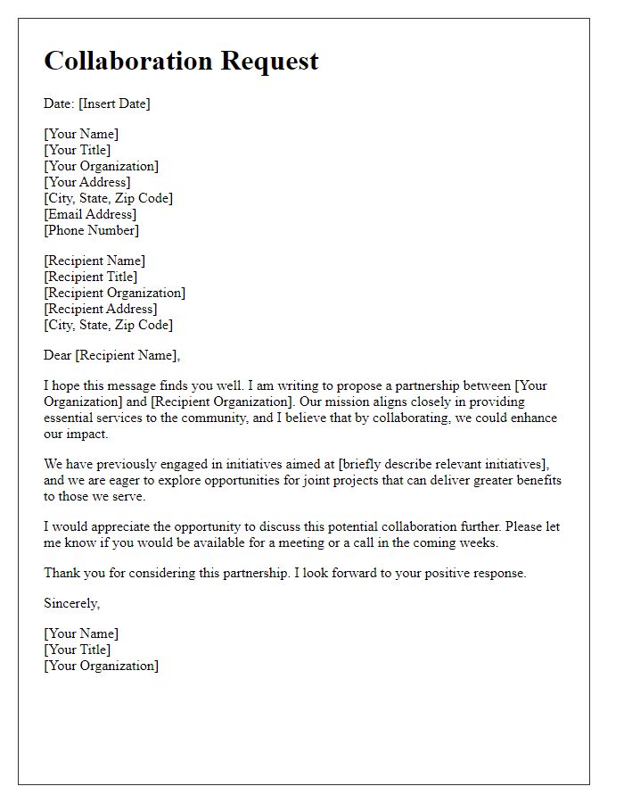 Letter template of collaboration request for social service agency partnership