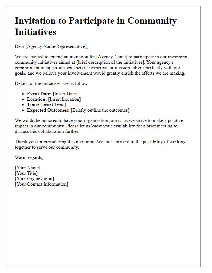 Letter template of invitation for social service agency to participate in community initiatives