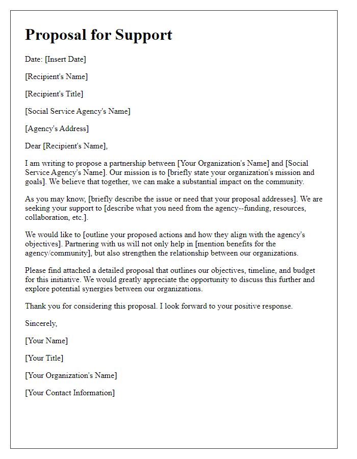 Letter template of proposal for support from a social service agency