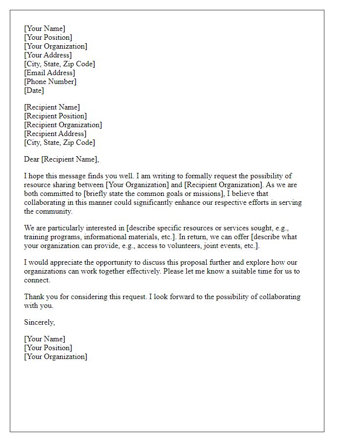 Letter template of request for resource sharing with a social service agency