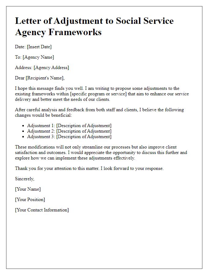 Letter template of adjustments to social service agency frameworks