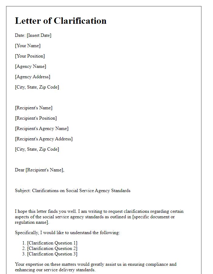 Letter template of clarifications on social service agency standards