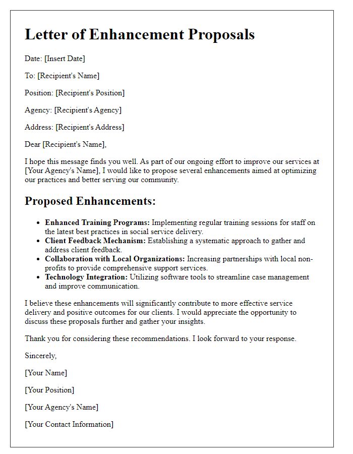 Letter template of enhancements to social service agency practices