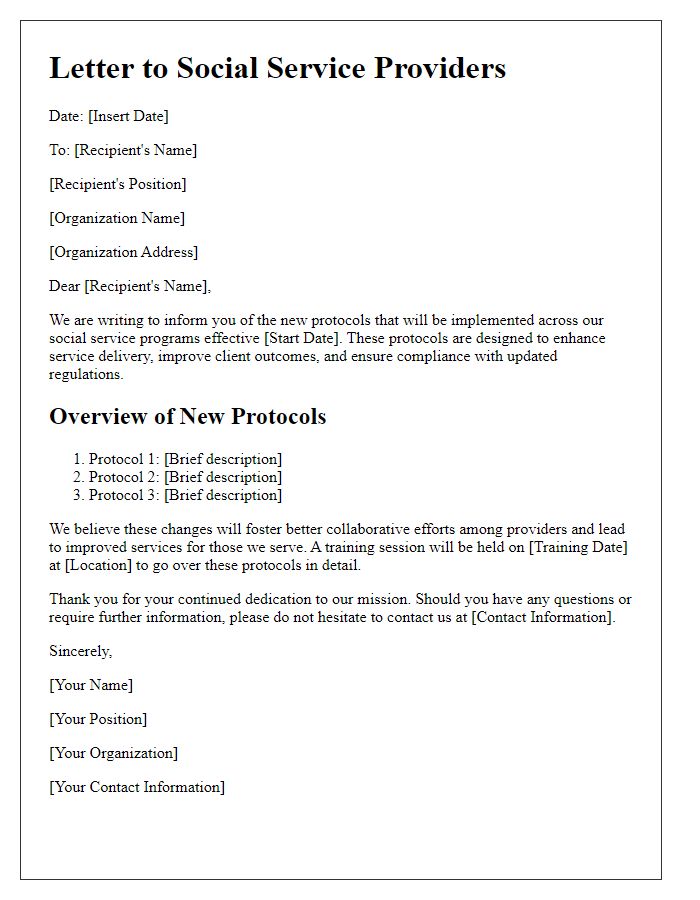 Letter template of new protocols for social service providers