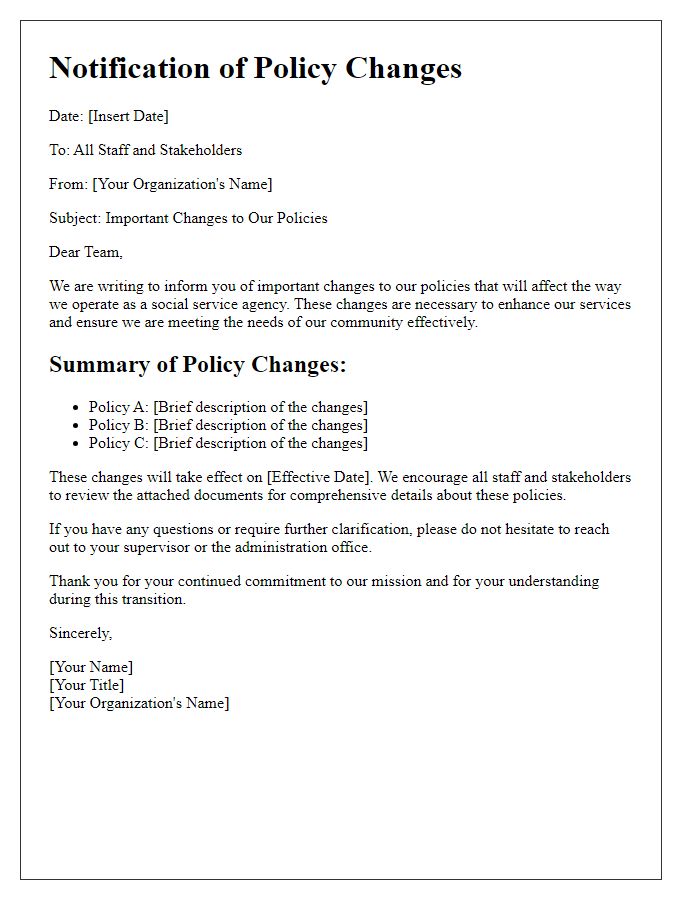 Letter template of policy changes for social service agencies