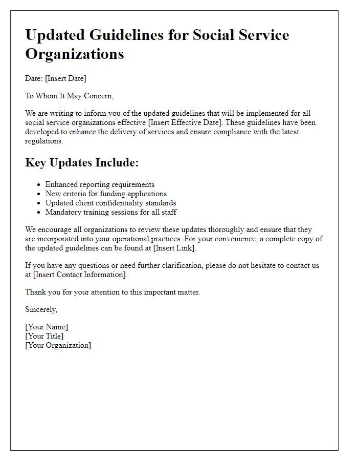 Letter template of updated guidelines for social service organizations