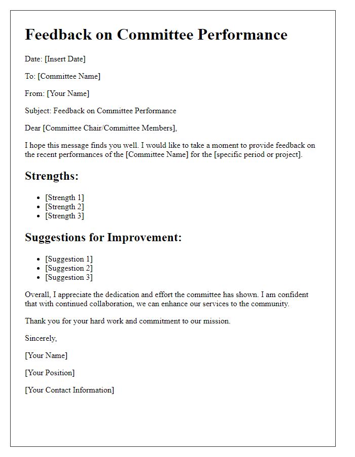 Letter template of feedback for social service agency committee performance.