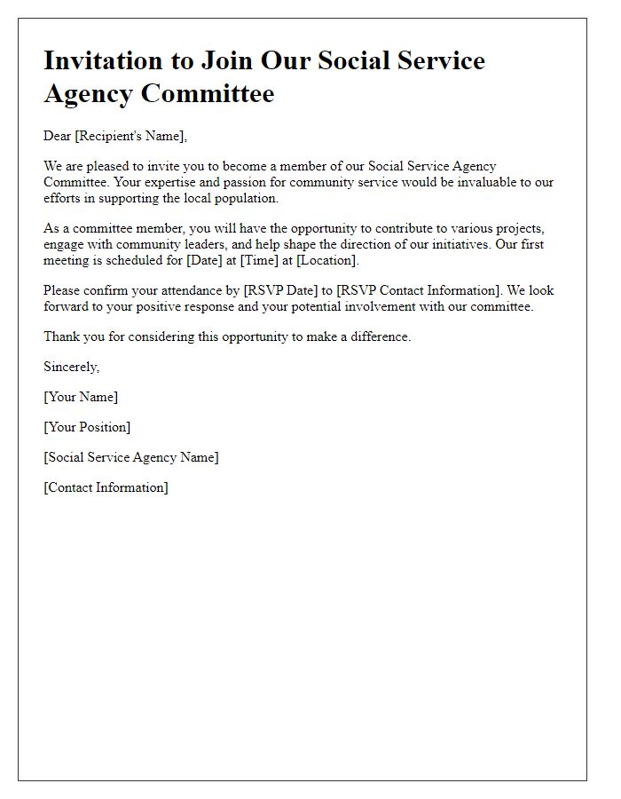 Letter template of invitation to join social service agency committee.