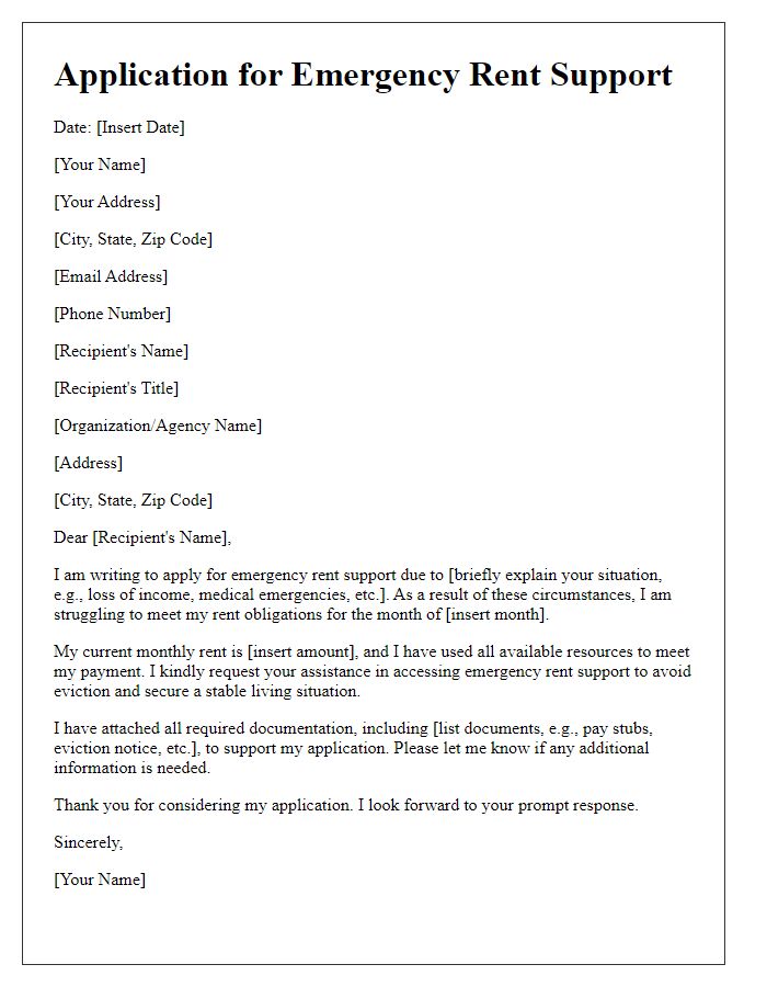 Letter template of application for emergency rent support