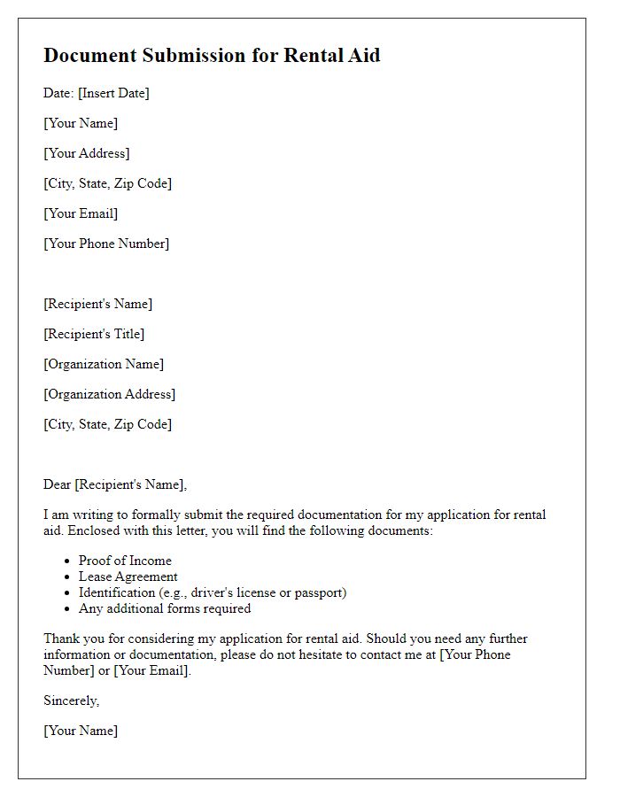 Letter template of documentation submission for rental aid