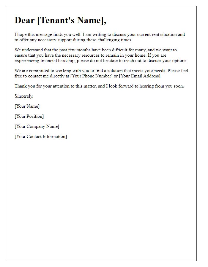 Letter template of landlord communication for rent support