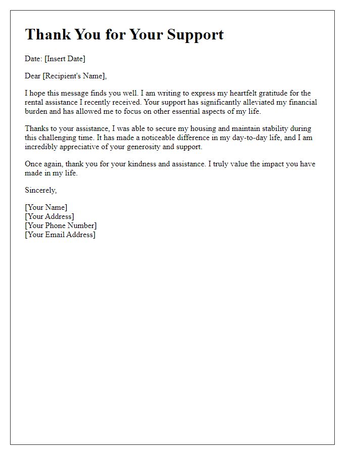 Letter template of thank you for rental assistance received