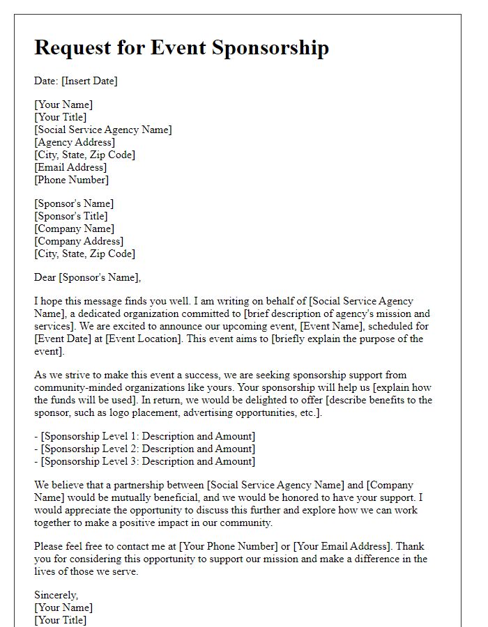 Letter template of request for event sponsorship for social service agency.