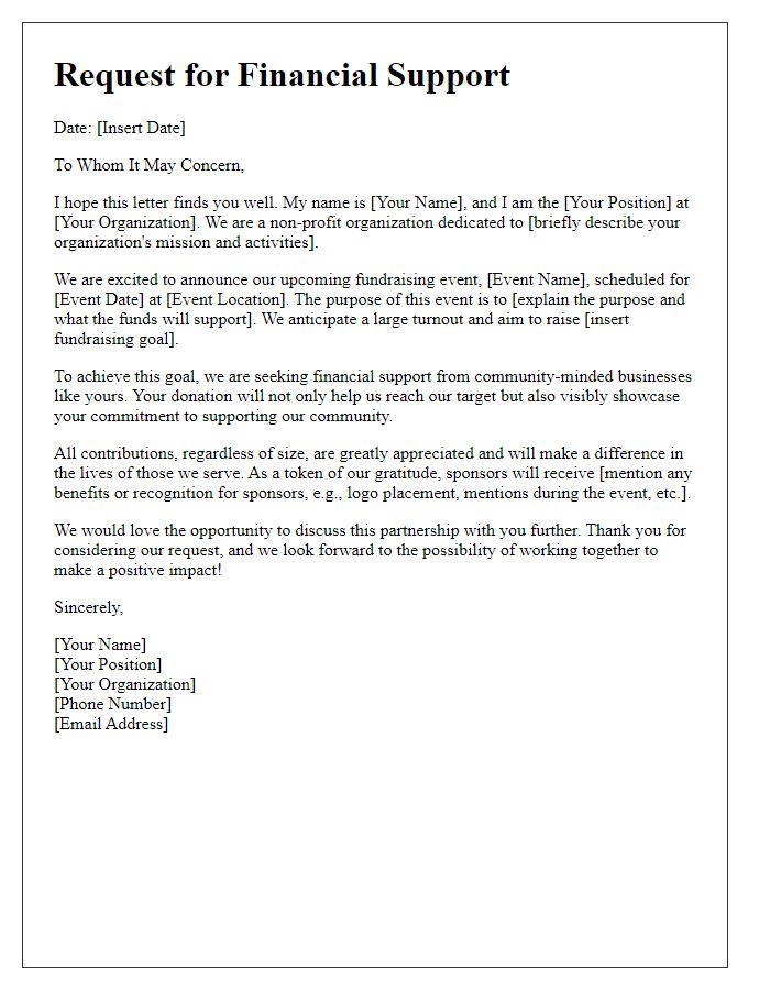 Letter template of request for financial support for social agency fundraising event.