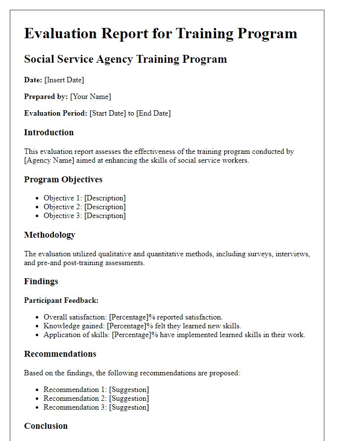 Letter template of evaluation report for social service agency training program