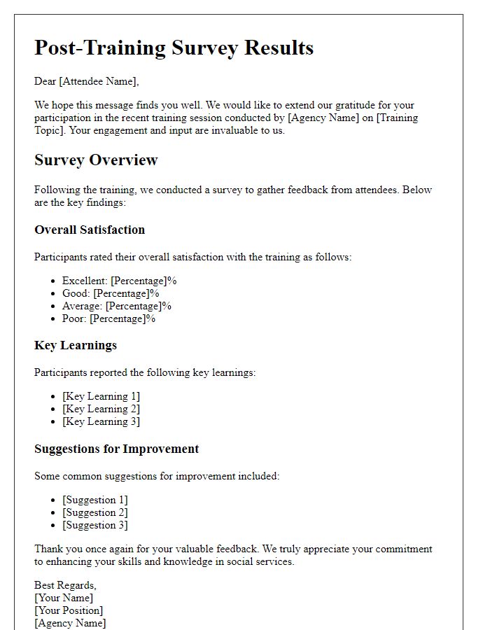 Letter template of post-training survey results for social service agency attendees