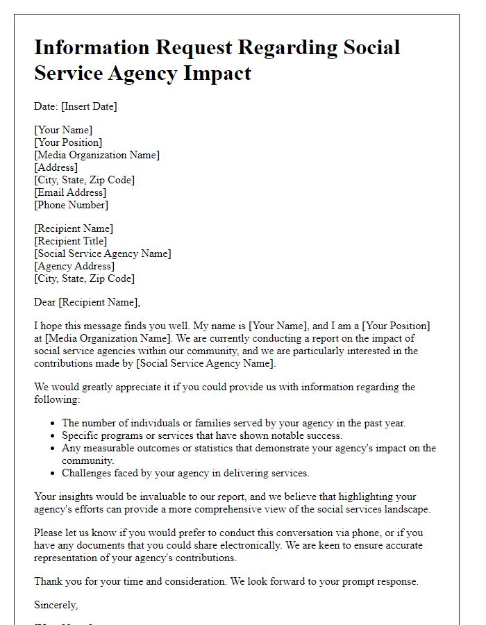 Letter template of information request from media regarding social service agency impact