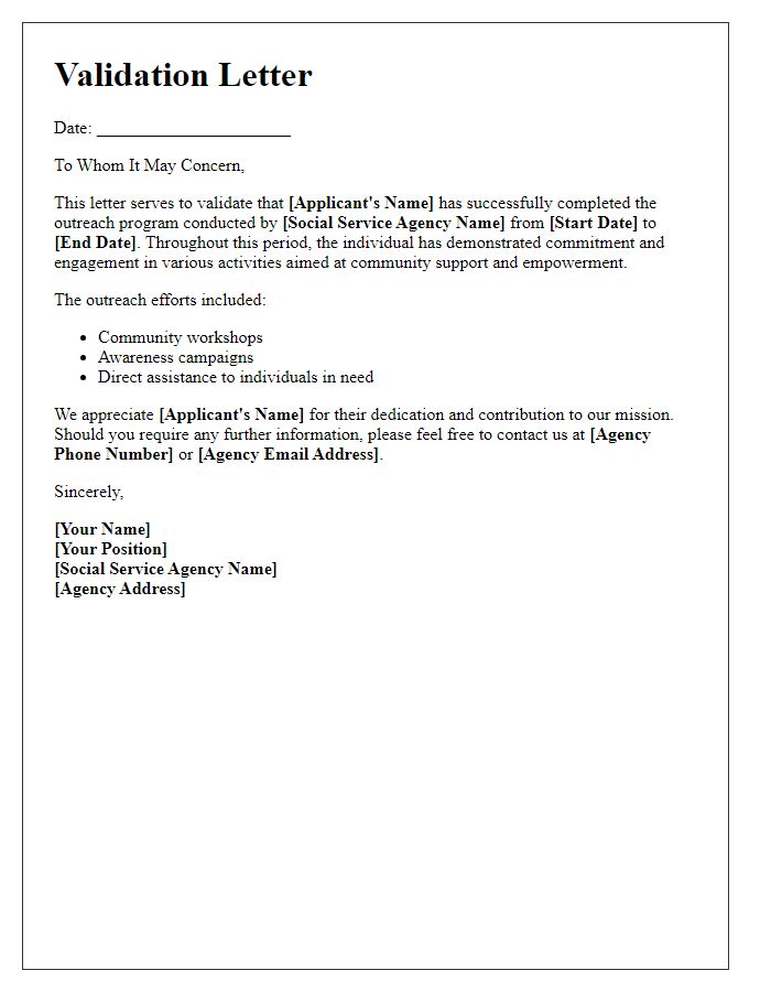 Letter template of validation for social service agency outreach